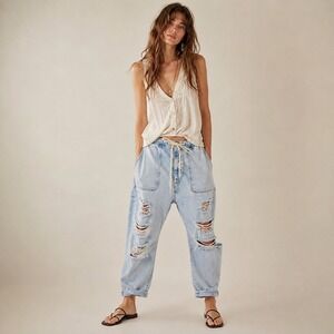 Free People Drawstring Distressed Jeans One Teaspoon x Kingpins Collab M NWT